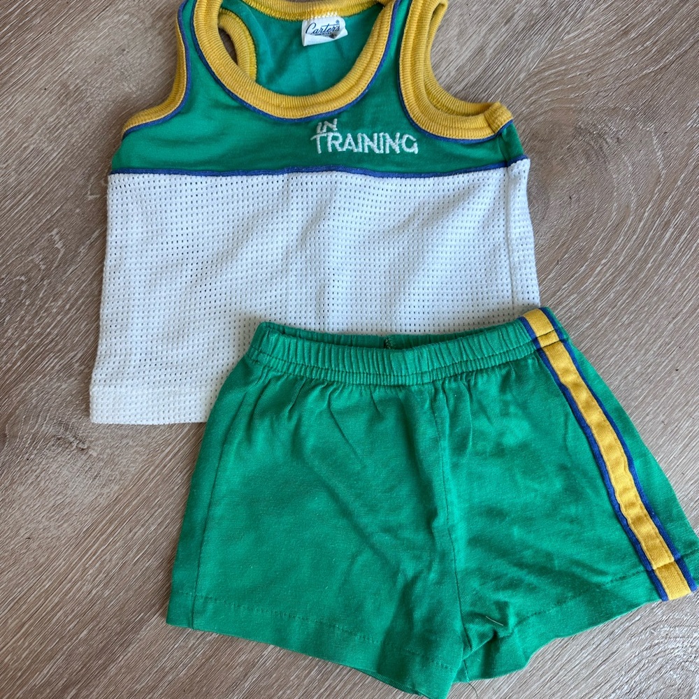 Vintage Carter’s “In Training” Track Set Size 12 Months Green Athletic Set